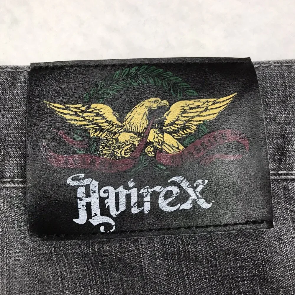 Vintage AVIREX Eagle Baggy Wide Leg Jeans Men 38x34 Gray Faded Y2K Hip Hop Skate